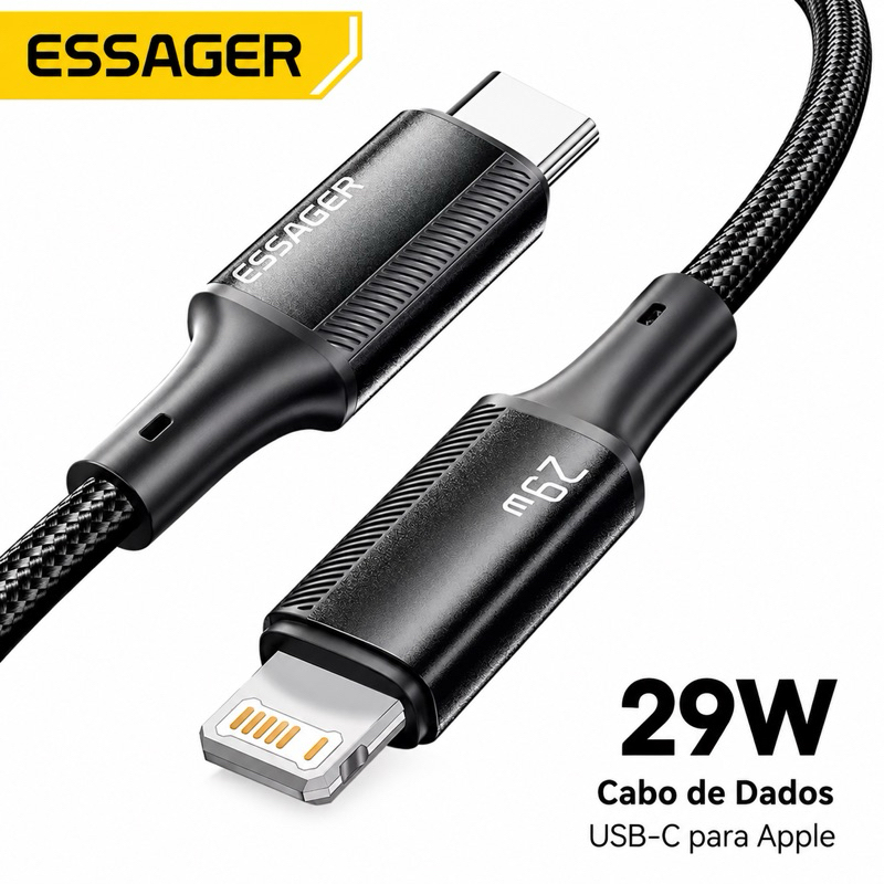 Cabo Essager USB Tipo C para iPhone PD 29W Turbo | Carregamento Rápido para iPhone 7 8 X XR XS 11 12 13 14 iPad MacBook