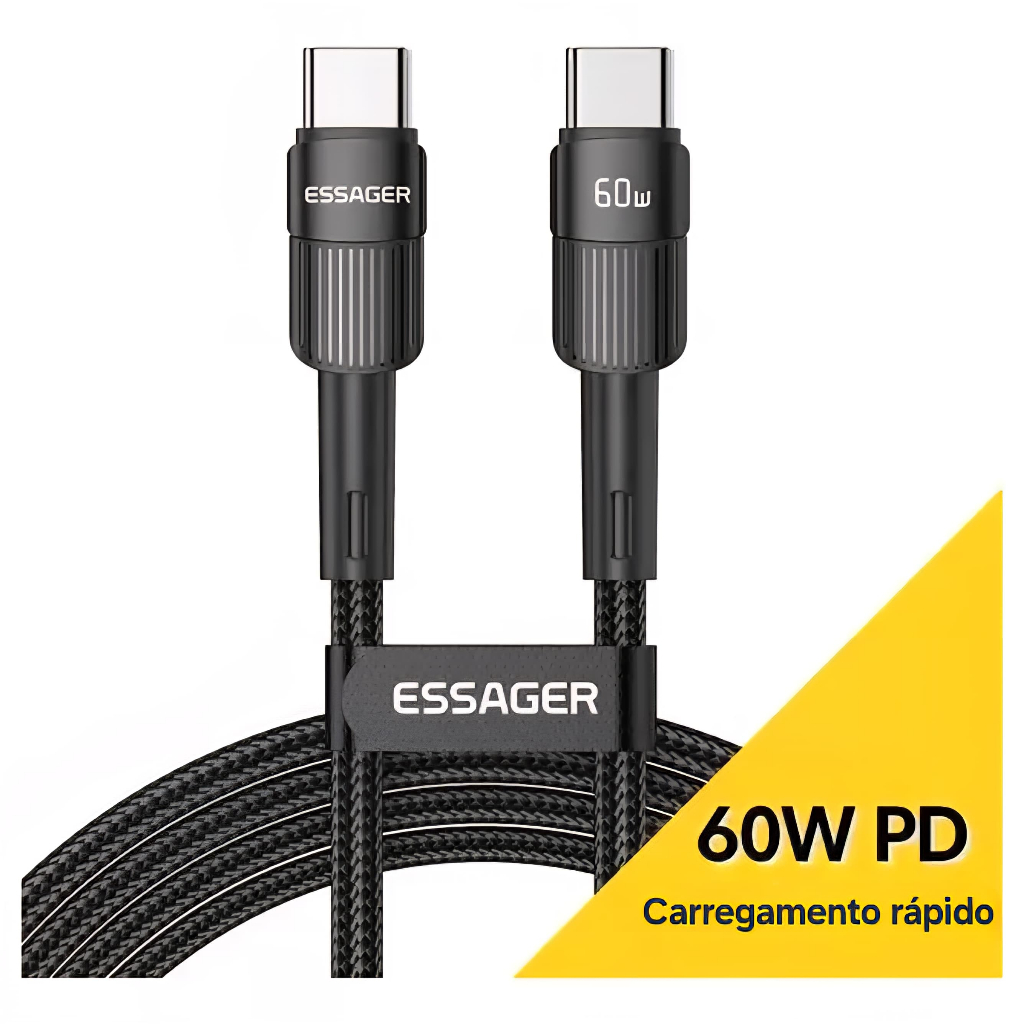 Cabo Turbo Carregamento Rápido Tipo-C para Samsung Xiaomi Essager 60w Nylon Resistente