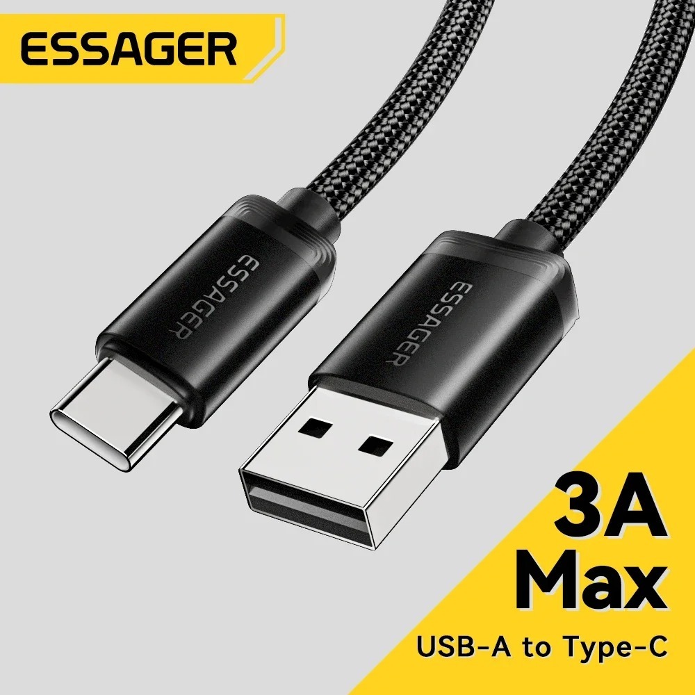 Cabo USB-C Essager 3A Turbo Reforçado Nylon Trançado Carregamento Rápido 1M