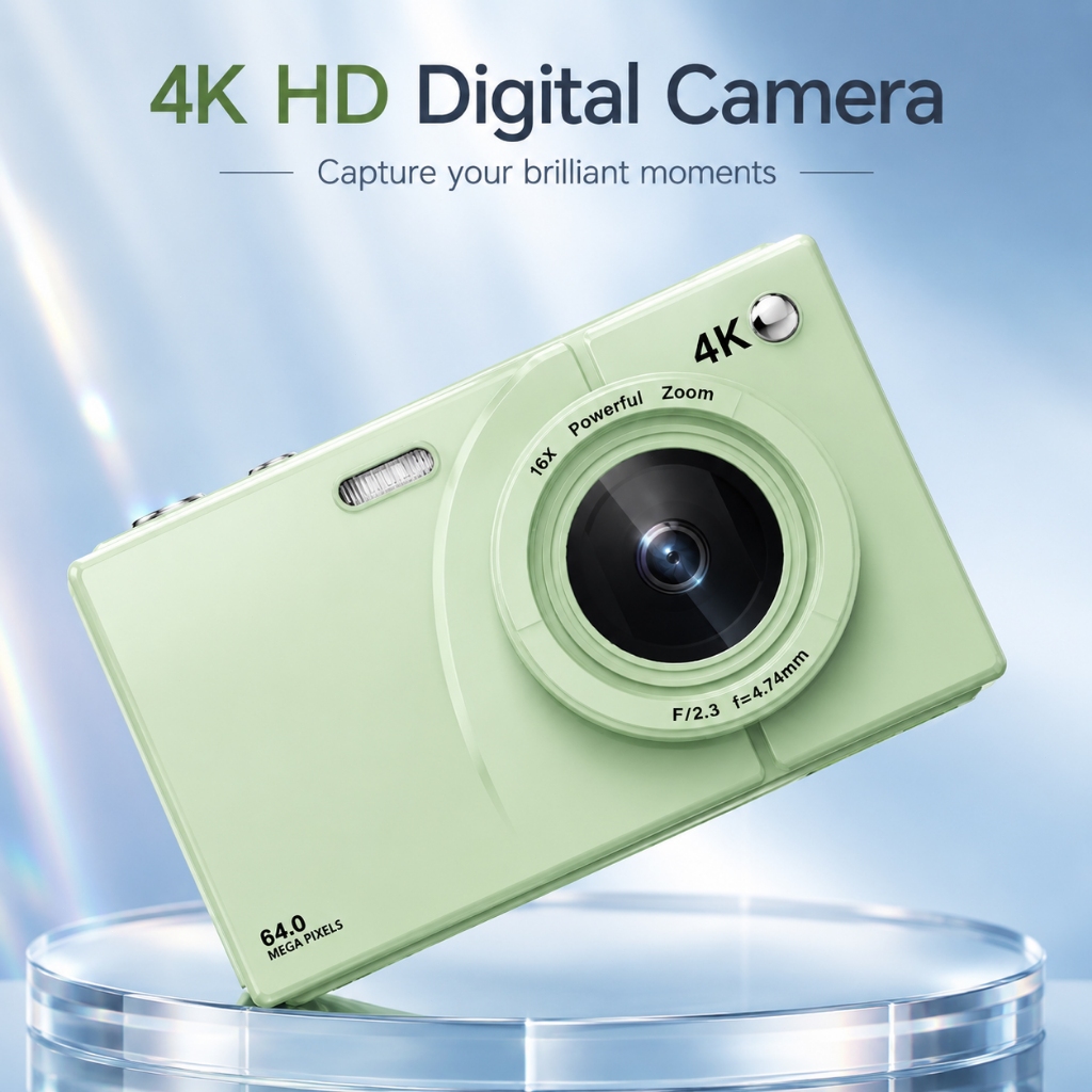Câmera Digital CCD De 64MP , De Vídeo 4K UHD , Zoom 16X , Foco Automático , Anti-Vibração , Portátil , Compacta , Vlog ,