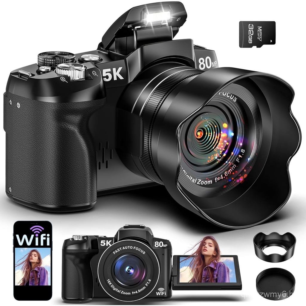 Câmera Digital 5K - Câmeras WiFi de 80MP para Fotografia - Câmera de Vlogging UHD com Autofoco Rápido para YouTube com T