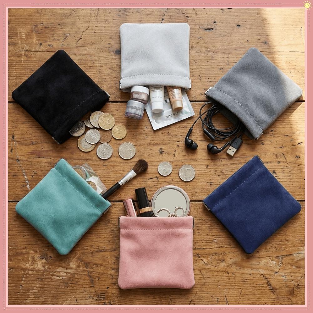 Bolsa De Armazenamento Pequena , Mini Cosmética De Camurça Com Fechamento Automático , Organizador De Cabo Abe