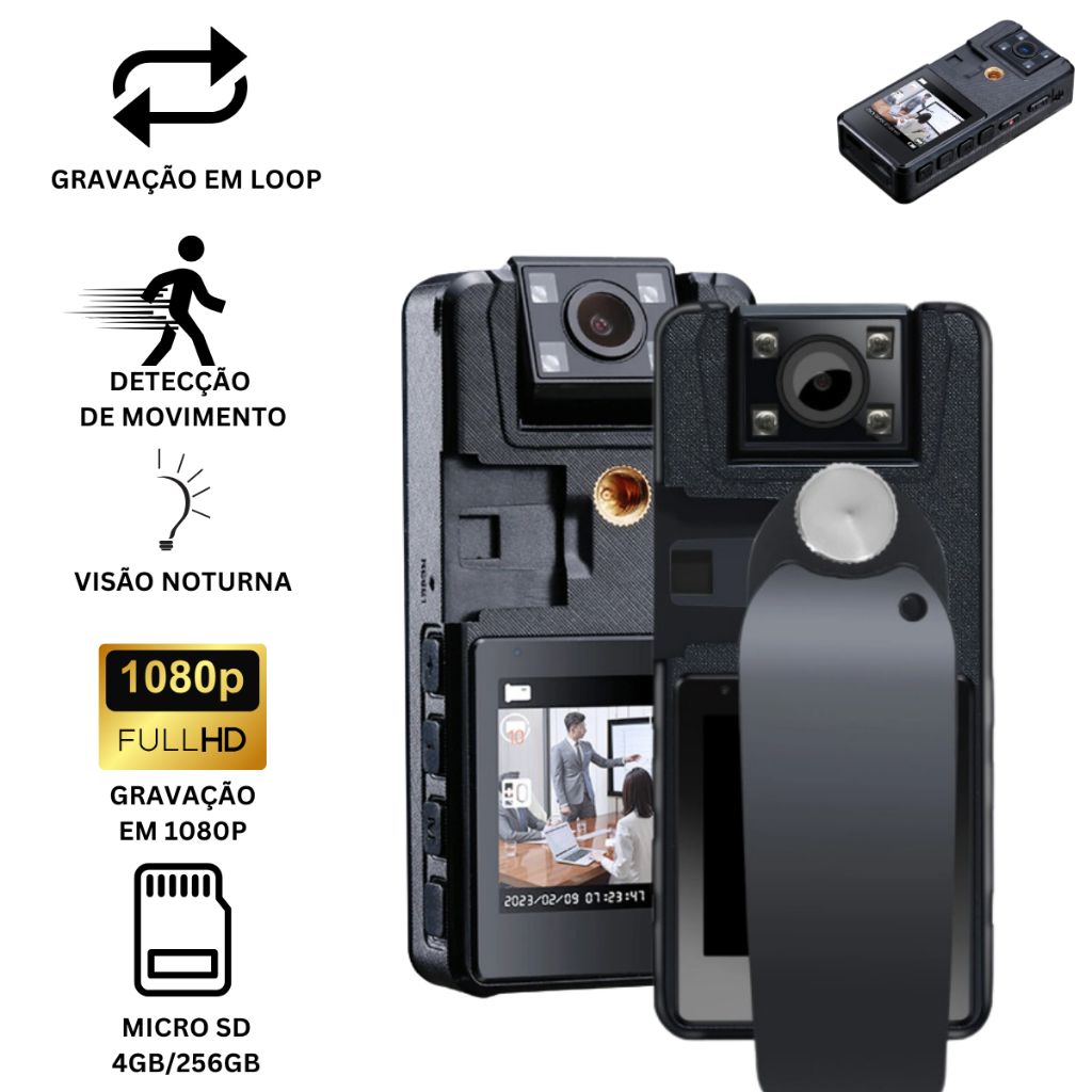 Mini Câmera Body Cam Espiã 1080p Full HD Visão Noturna Gravação Áudio e Foto