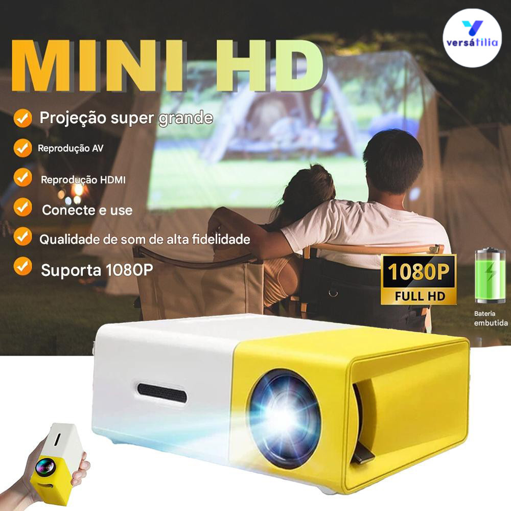 Projetor LED portátil YG300 | Qualidade Full HD 1080P, compatível com conexão HDMI plug and play, essencial para casa