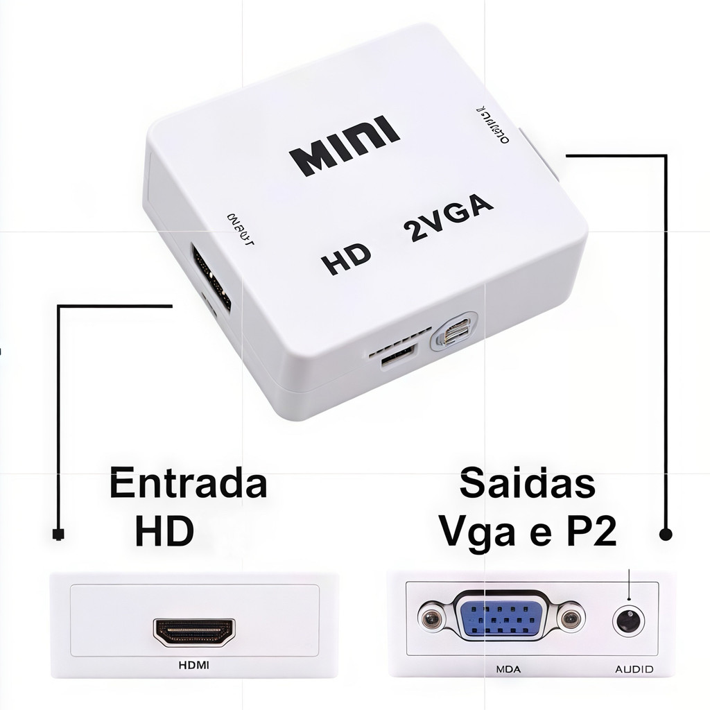 Mini Adaptador Conversor HDMI Para VGA Com Áudio Full HD 1080p Para Notebook PC Monitor Projetor TV Box Plug And Play