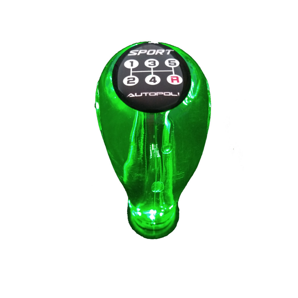 Manopla Bola Câmbio 5 Marchas Led Verde Detalhe em Couro