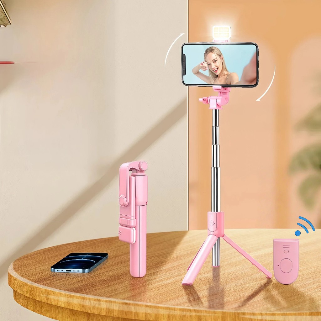 Tripé de bastão de selfie para celular de 1m  com LED e Controle Remoto Bluetooth, portátil