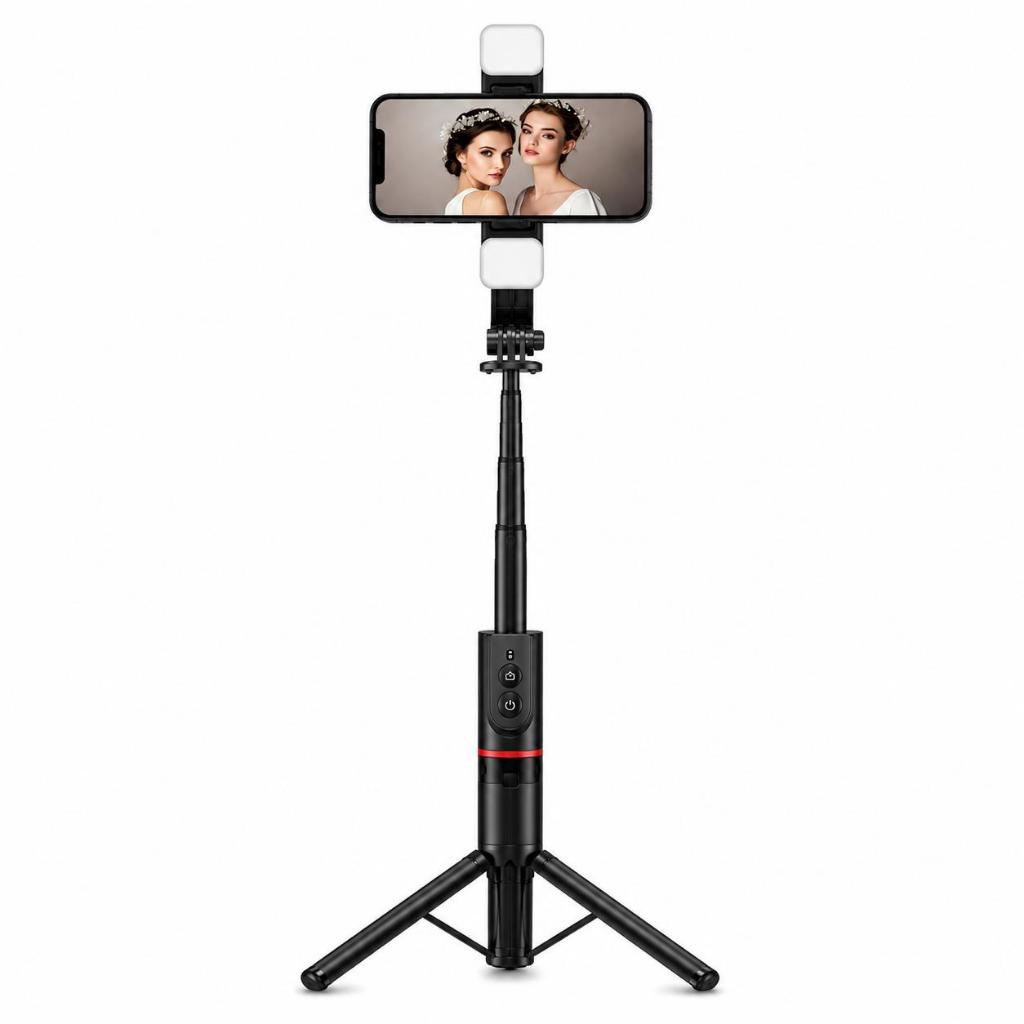 Tripé Selfie Sem Fio Com Dupla Luz LED Recarregável USB Ajustável Para Celular Android iPhone ZP12 top