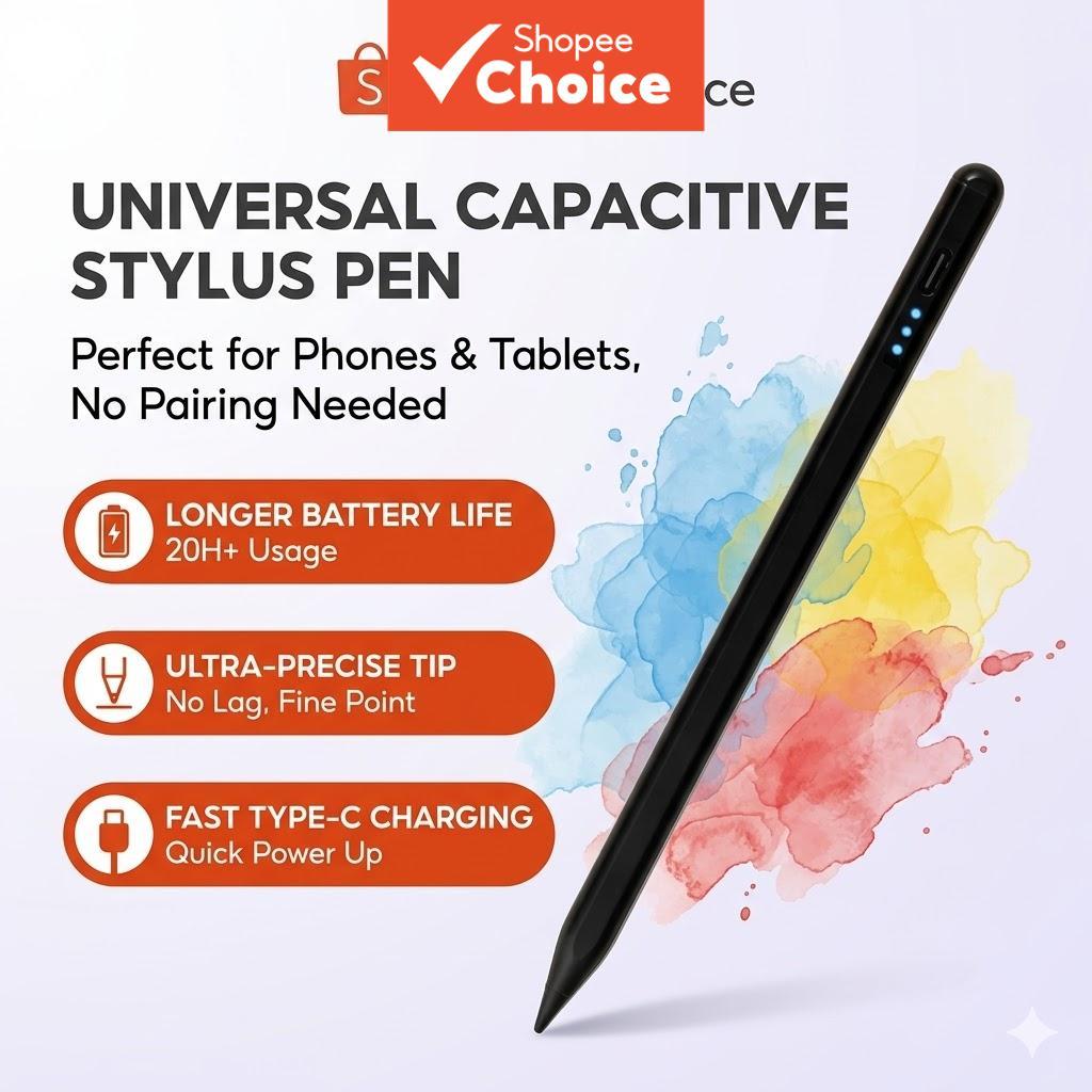 Caneta Stylus USB Recarregável Para iPad Android Tablet Phone Capacitiva De Compatibilidade Universal Sem Atraso