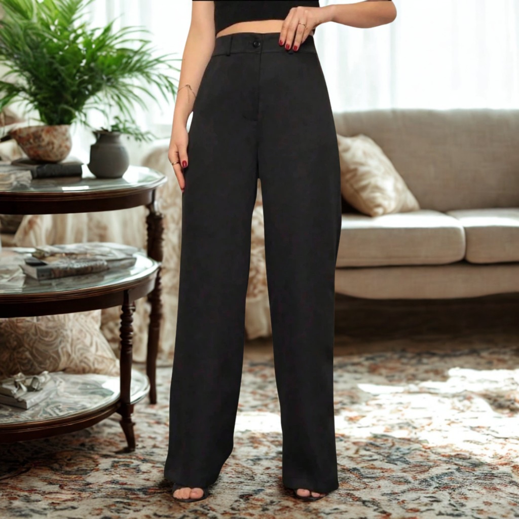 calça pantalona feminina social alfaiataria com cintra alta lisa e elegante