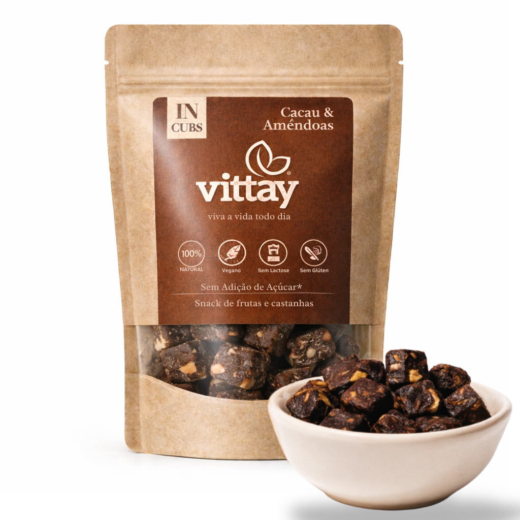 Snack fit IN CUBS Vittay - Tâmara, Amêndoas e Cacau - Sem Adição de Açúcar e lactose 1kg granel