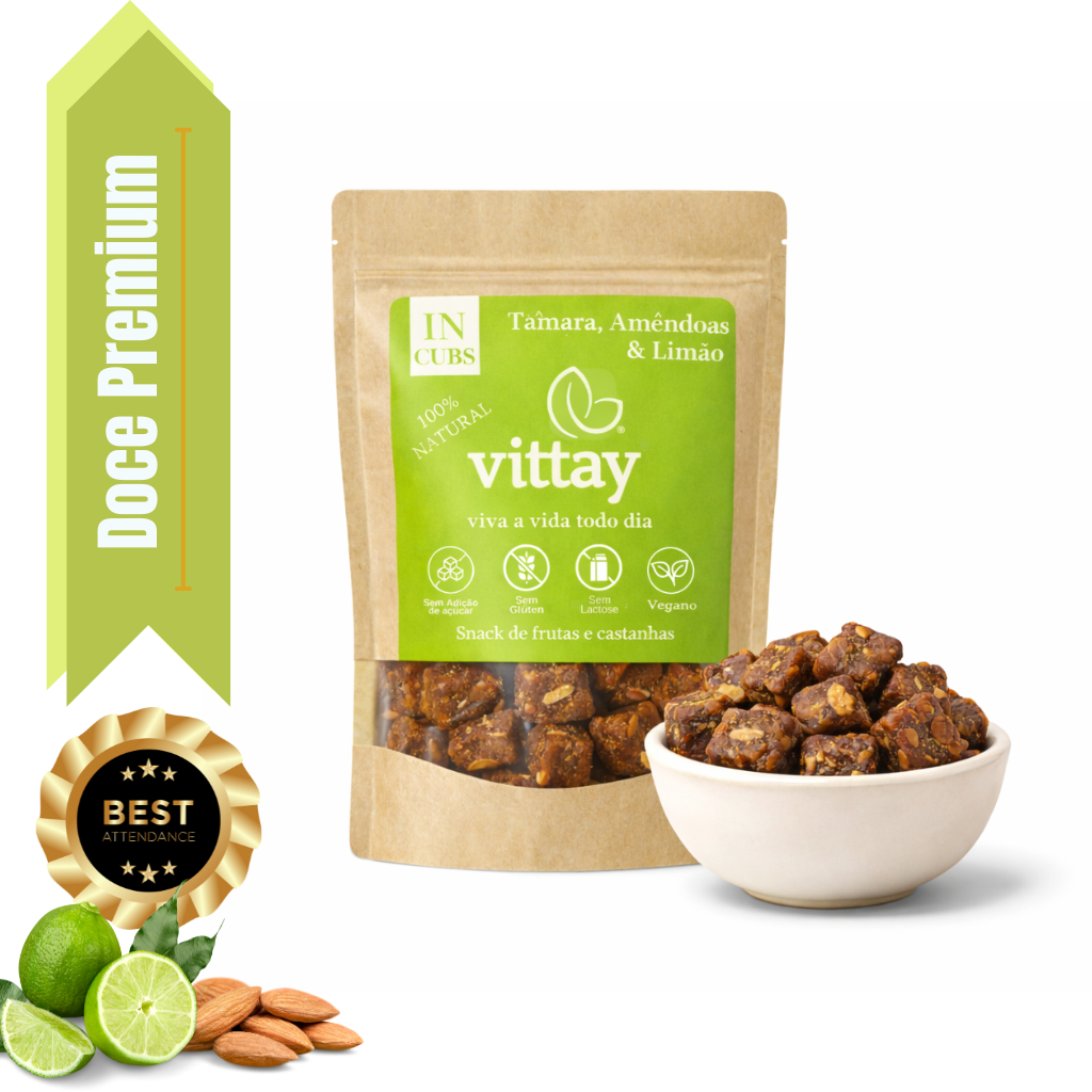 Doce fit - Frutas em Cubo IN CUBS Vittay - Tâmara, Amêndoas e Limão - Sem Adição de Açúcar e lactose