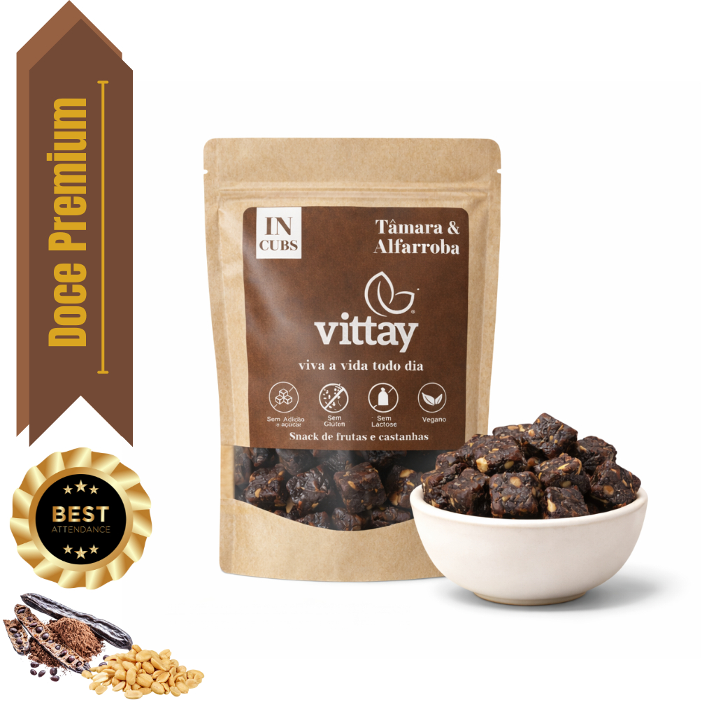 Doce fit - frutas em cubo IN CUBS Vittay - Tâmara, Amendoim e Alfarroba - Sem Adição de Açúcar