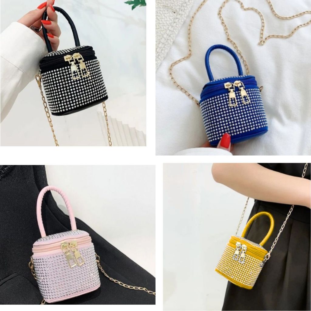 Bolsa Feminina Mini Bag Strass Bolsinha Alça De Corrente Paty