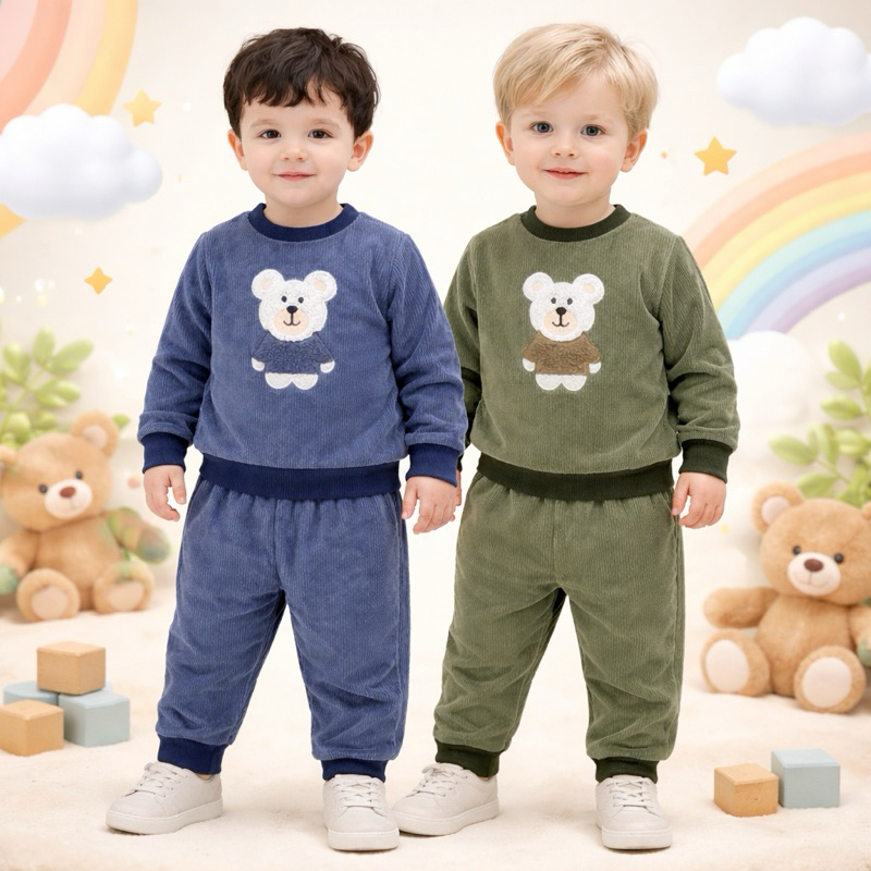 Conjunto De Frio Menino Infantil Peluciado Forrado Pelinho Baby Confortável Inverno Quente Promoção