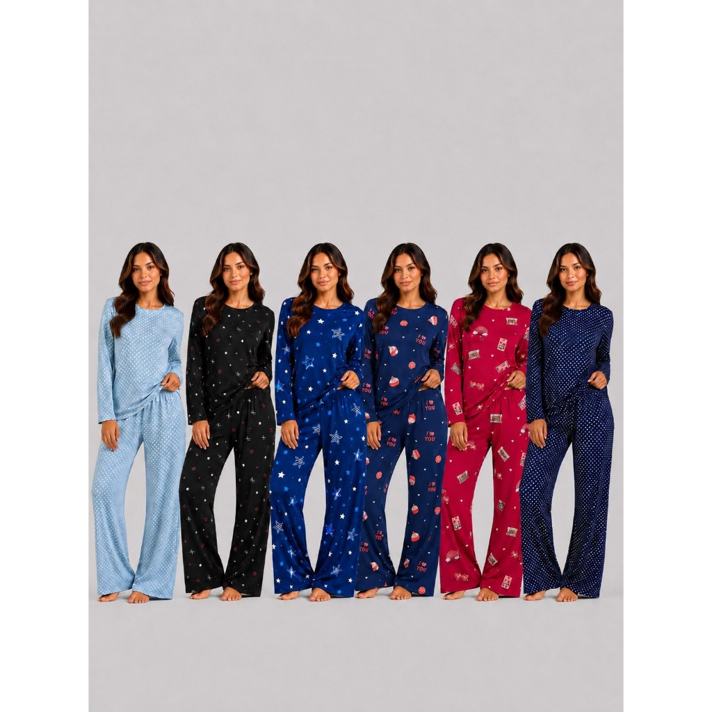 Pijama De Frio Feminino Longo Peluciado Confortável Estampas Variadas