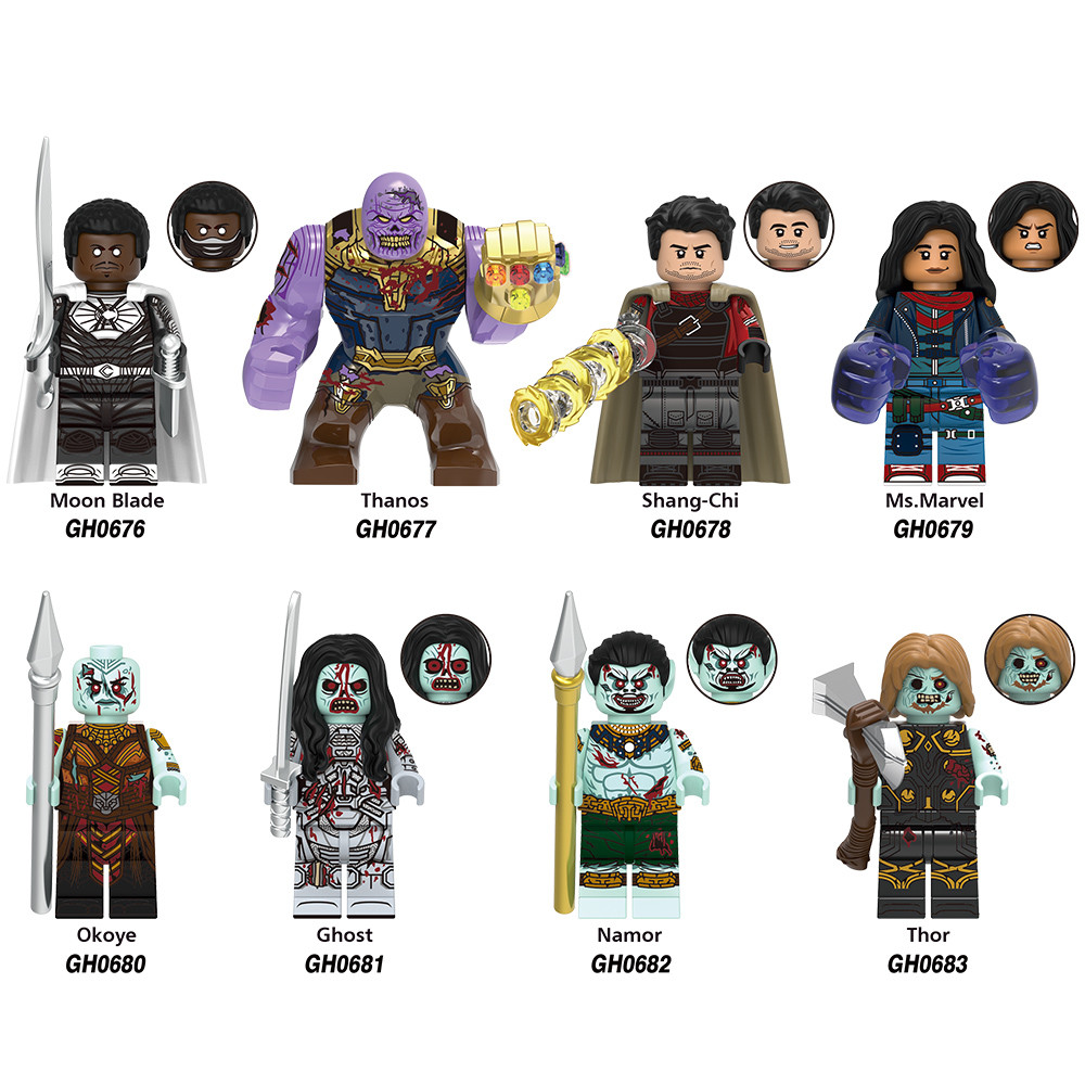 Super Heróis Filme Lua Lâmina Shang-Chi Okoye Fantasma Namor Mini Tijolos Figura Bloco De Construção Brinquedo