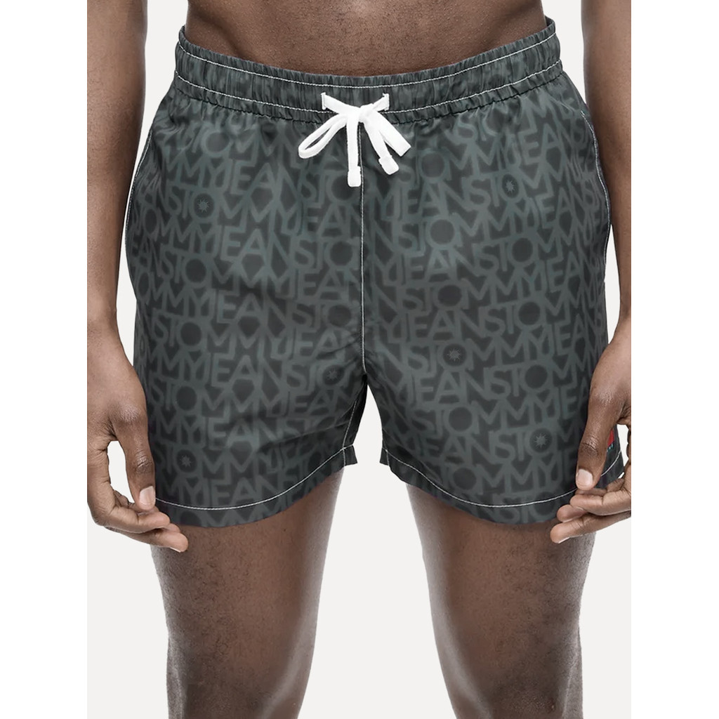 Short Tommy Jeans Masculino Medium Swimwear Green Silk Print Preta