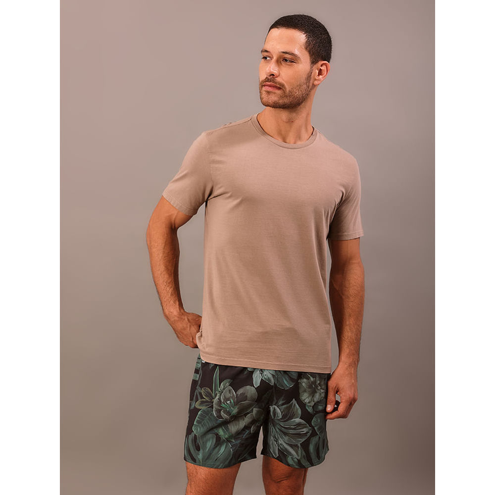 Camiseta Manga Curta Logo Costas Calvin Klein Swimwear - Caqui Medio