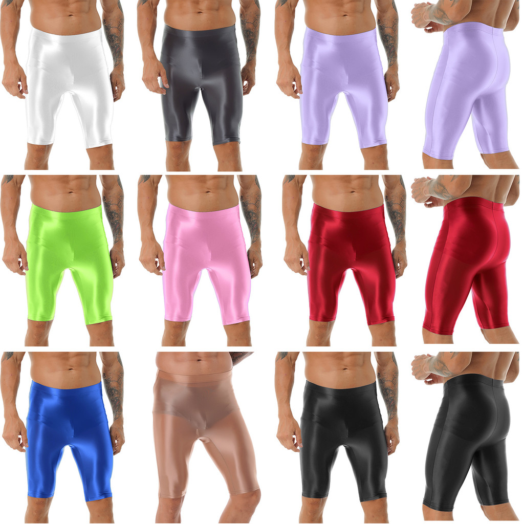 inhzoy Mens Glossy High Waist Shorts Elastic Waistband Short Leggings Swimwear Workout Sports Bottoms