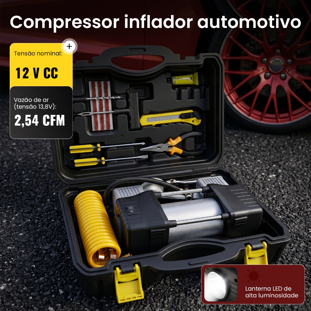 Inflador De Pneu Portátil Compressor 12V CC Alta Pressão 150PSI Para Carro Moto Caminhão Off Road.