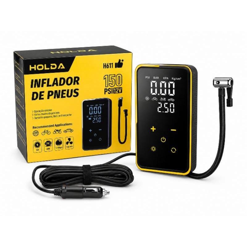 Inflador de Pneus HOLDA H611 — 150 PSI | 12V | 45W