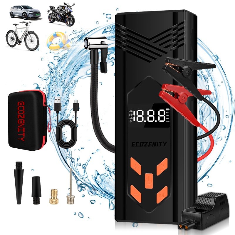 ECOZENITY Carregador de Bateria 5000A 12V | Inflador Sem Fio 150PSI | Carregador Portátil | Lanterna de Emergência | Mul