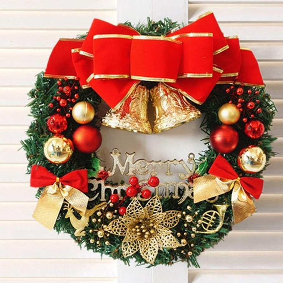Guirlanda Natalina De Luxo Natal 35cm LED Decorações Porta Pendurado De Natal Feliz Natal Enfeite