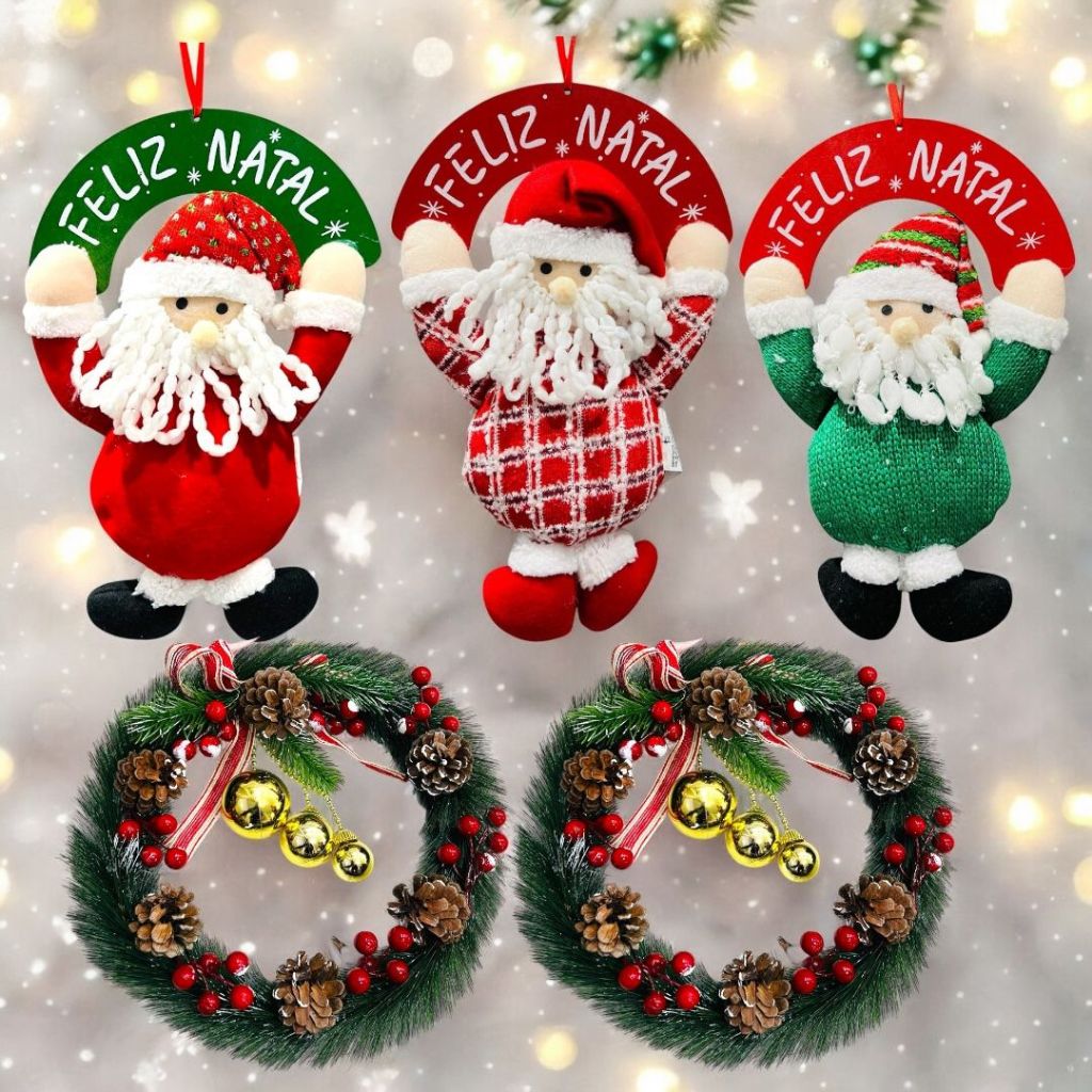 Guirlanda Enfeite  Natalino Para Porta Papai Noel 35Cm Decoração Feliz Natal