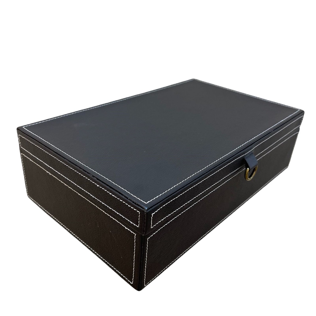 CAIXA BAÚ DECORAÇÃO PORTA OBJETO ENFEITE COURO PRETO 35CM