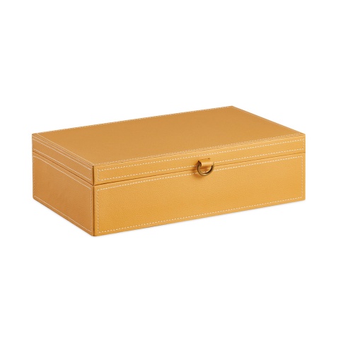 CAIXA BAÚ DECORAÇÃO PORTA OBJETO ENFEITE COURO CARAMELO 35CM