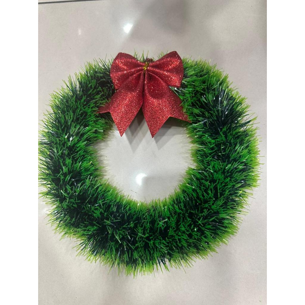 Guirlanda De Natal Enfeite Com Laço Vermelho Para Porta 23-35cm