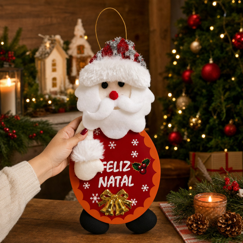 Enfeite de Porta Papai Noel 35cm / Feliz Natal / Enfeite Natalino