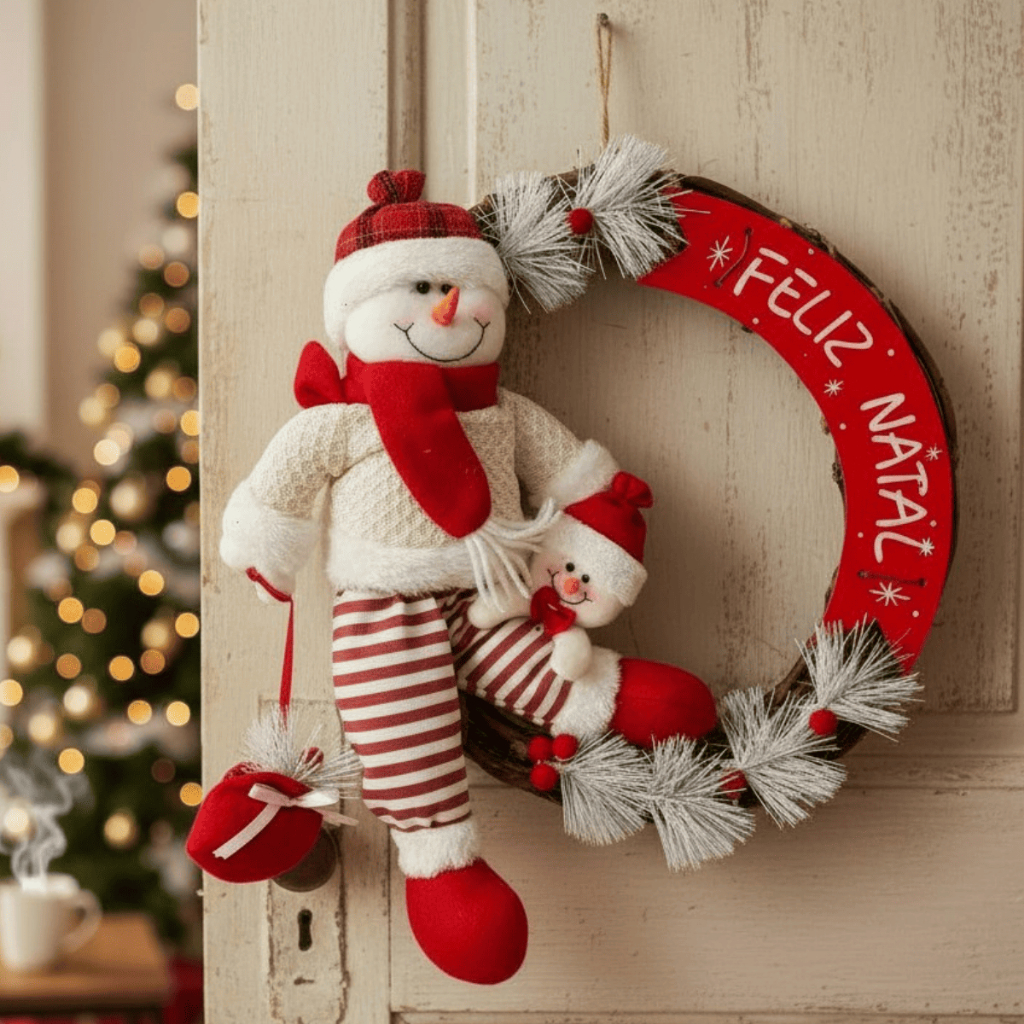 Guirlanda Enfeite Decoração Para Porta Arvore De Natal Boneco de Neve Pendurável 35CM Natalina