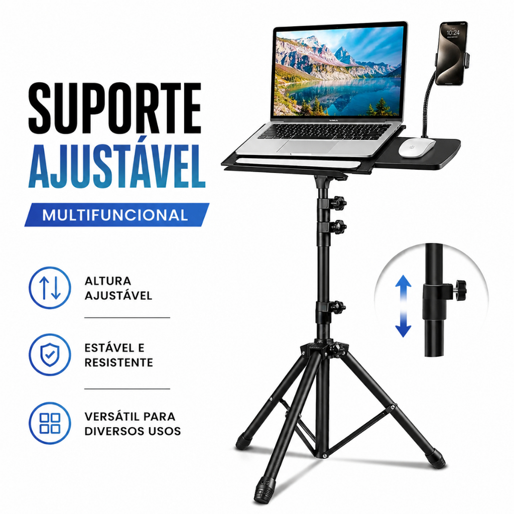 Suporte Projetor Tripé Ajustável Pedestal Notebook Bandeja Para Mouse com Suporte Celular