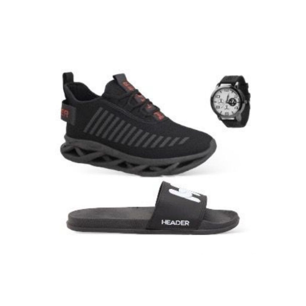 Kit Tênis Masculino Header Infinite Caminhada Esportivo + Slide + Relógio