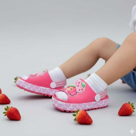 Sandália Slide Moranguinho Infantil Baby Antiderrapante fofo Delicado para Escola com Meia