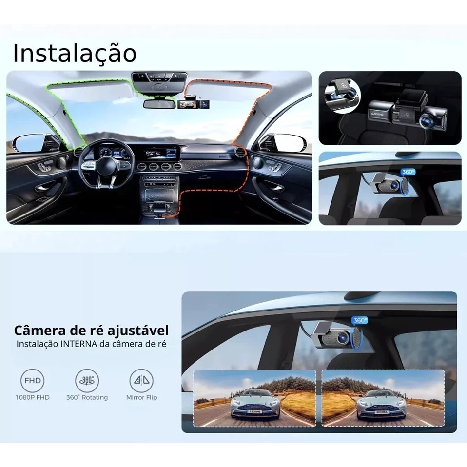 Câmera Veicular Azdome M550 Pro 3 Canais 4K GPS WiFi 5.8G Visão Noturna Uber 99 + Cartão 64GB
