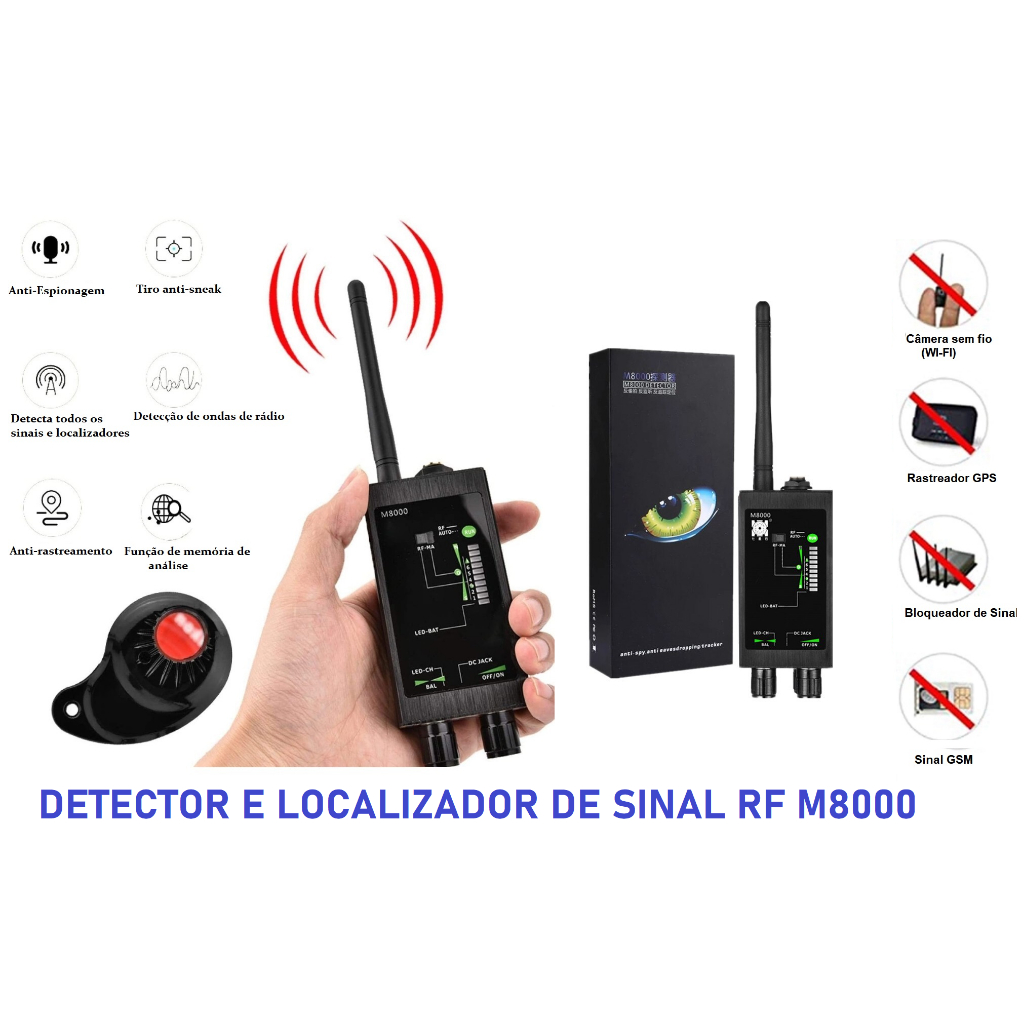 Rastreador Detector de Frequência Contra Câmeras Escondidas M8000 Captura GSM Wifi Imã Magnético