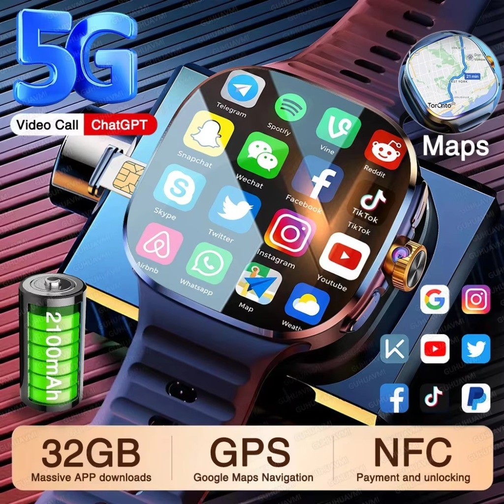 Novo 5G/4G Rede Completa Sim Relógio Inteligente Com Câmera HD Chamada De Vídeo 3GB + 32GB RAM Google Store WIFI NFC GPS