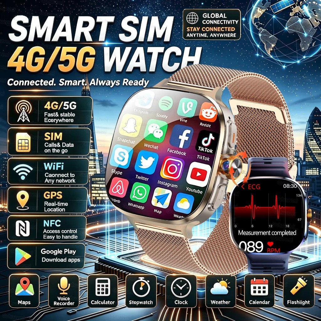 5G/4G Completo Netcom Android Relógio Inteligente Cartão SIM Câmera Chamada De Vídeo AMOLED GPS WIFI NFC Google Play Map