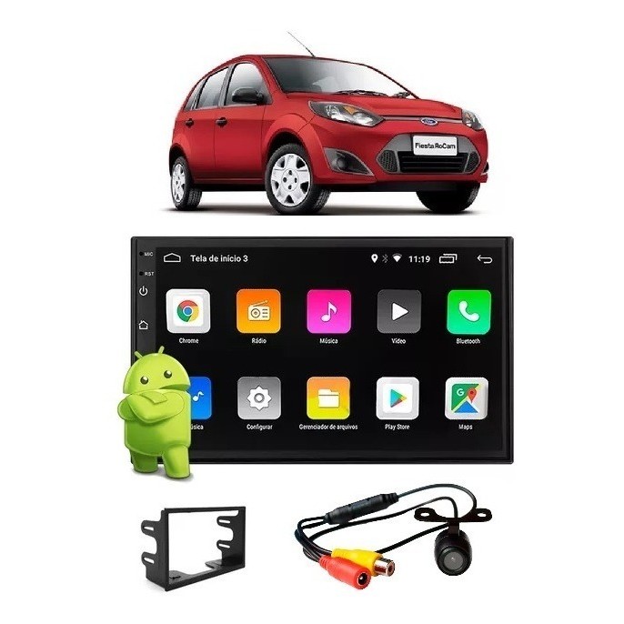 Mp5 Multimidia Fiesta Com Android Gps Wifi Moldura E Camera
