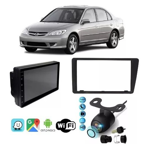 Mp5 Multimidia Android 16gb Gps Wifi Honda Civic + Camera Ré