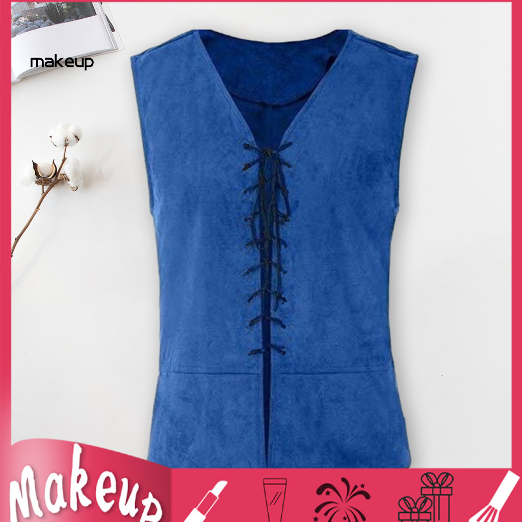 Versatile Tank Top Men Casual Vest Men's Pirate Vintage Medieval Lace-up Sleeveless for Cosplay Halloween Party Role Pla