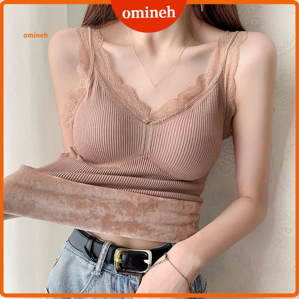 Warm Innerwear Vest Women’s Thermal Tank Top Fleece Lined Base Layer Sleeveless Padded Camisole Lace Undershirts for W
