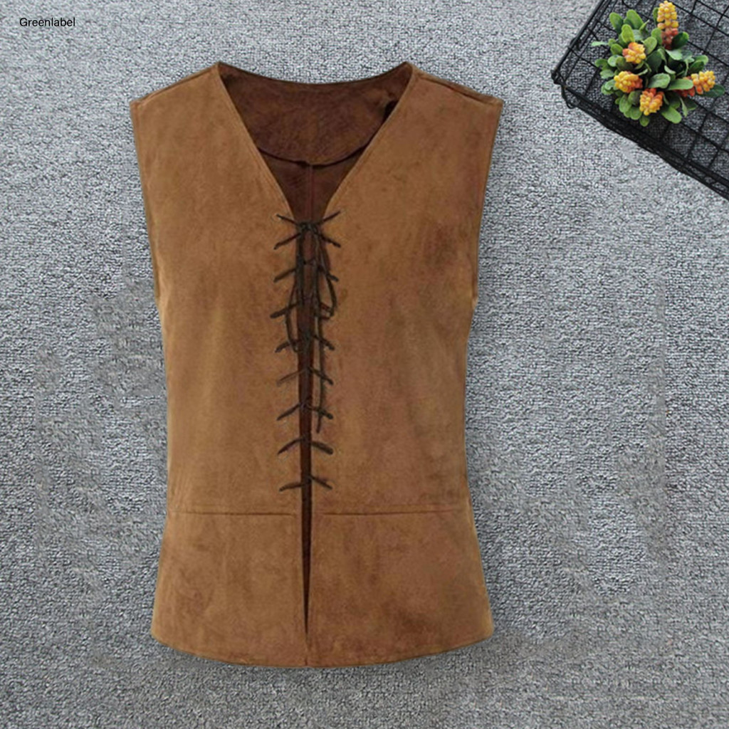 Casual Vest Slim Fit Sleeveless Men's Pirate Vintage Medieval Lace-up Tank Top for Cosplay Halloween Party Role Play –
