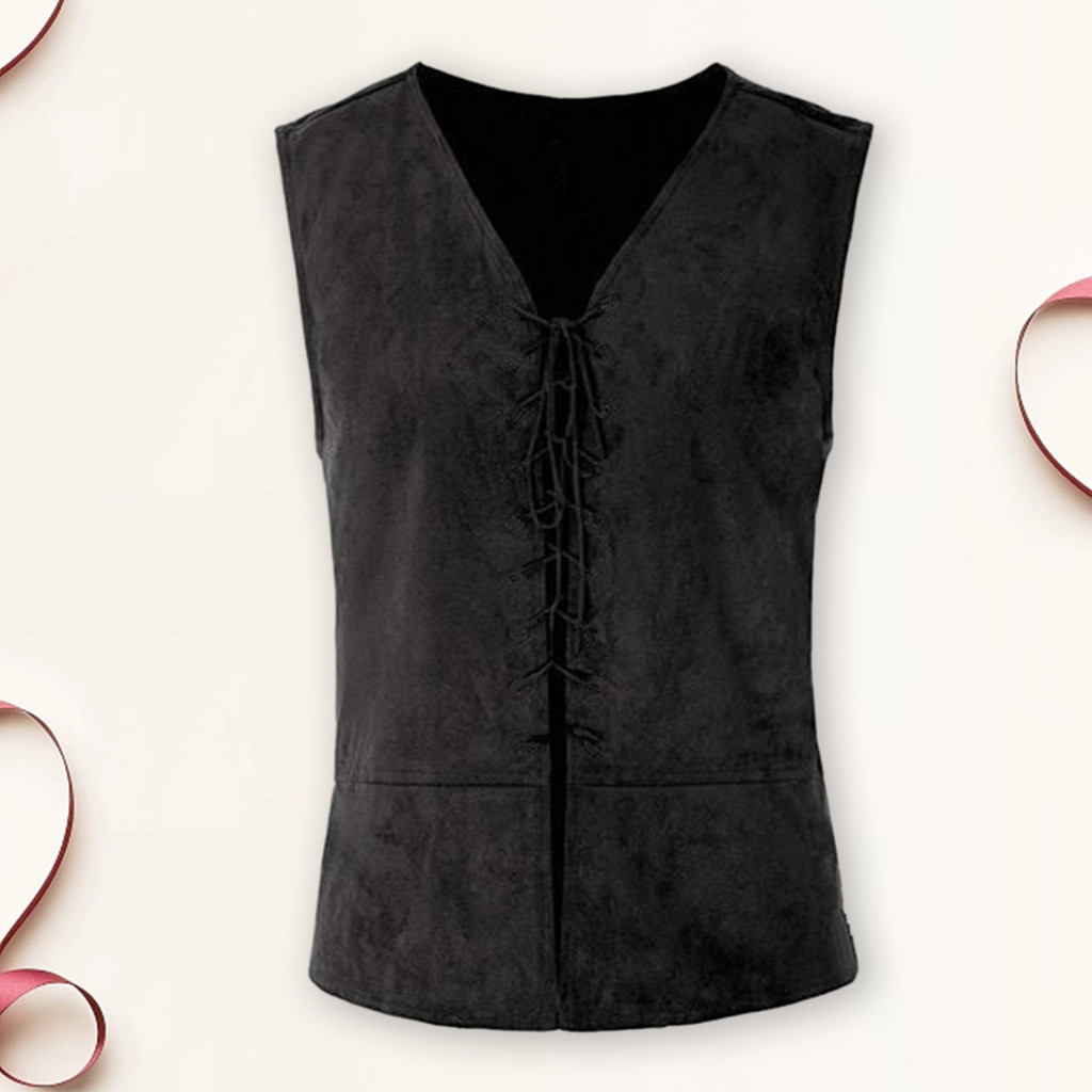 Casual Vest Men Men's Pirate Vintage Medieval Lace-up Sleeveless Tank Top for Cosplay Halloween Party Role Play – Soli