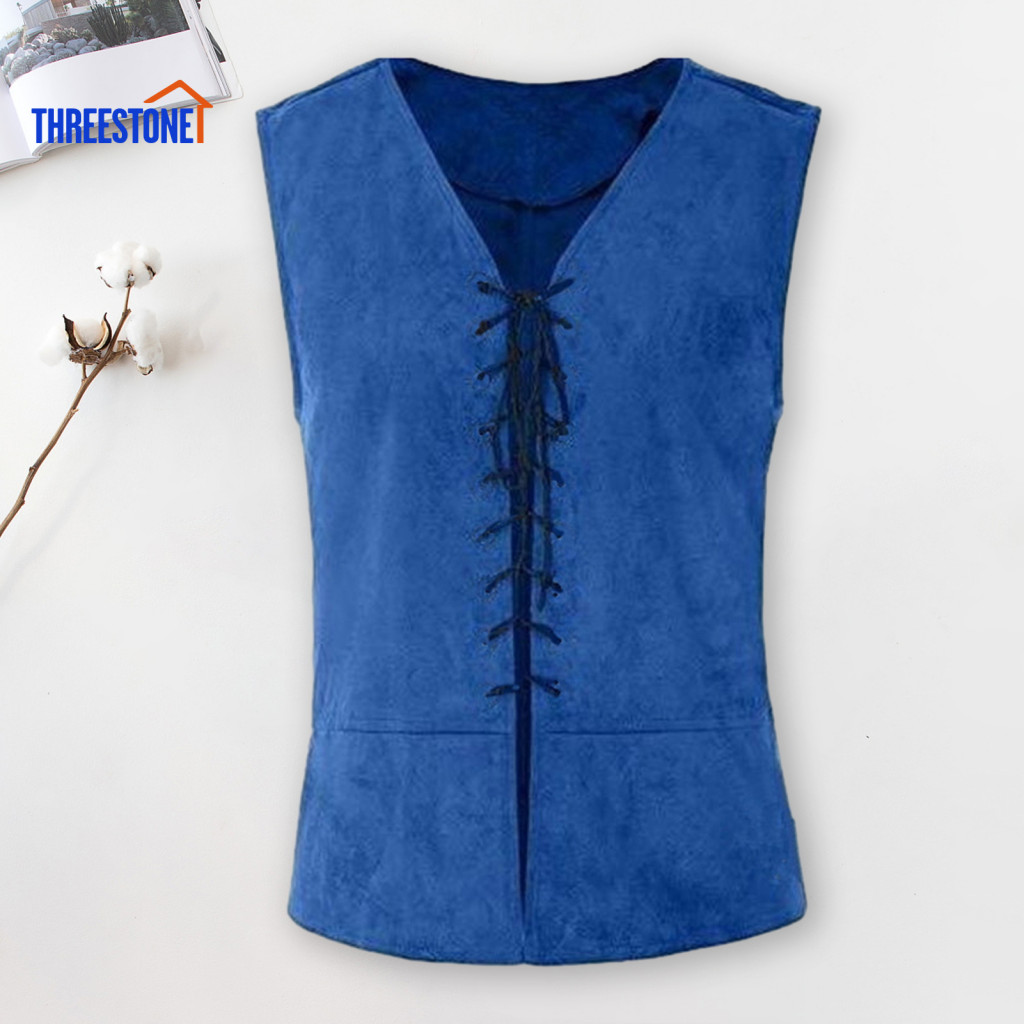 Versatile Tank Top Strap Design Men's Pirate Vest Vintage Medieval Lace-up Sleeveless for Cosplay Halloween Party Role P