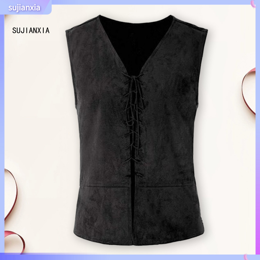 Men Casual Vest Versatile Tank Top Men's Pirate Vintage Medieval Lace-up Sleeveless for Cosplay Halloween Party Role Pla
