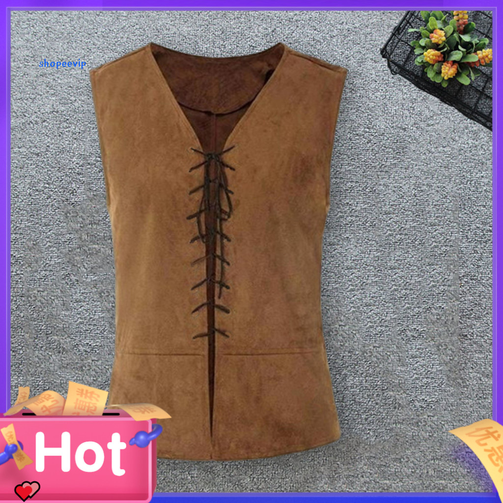Halloween Costume Tank Top Casual Vest Men's Pirate Vintage Medieval Lace-up Sleeveless for Cosplay Party Role Play
